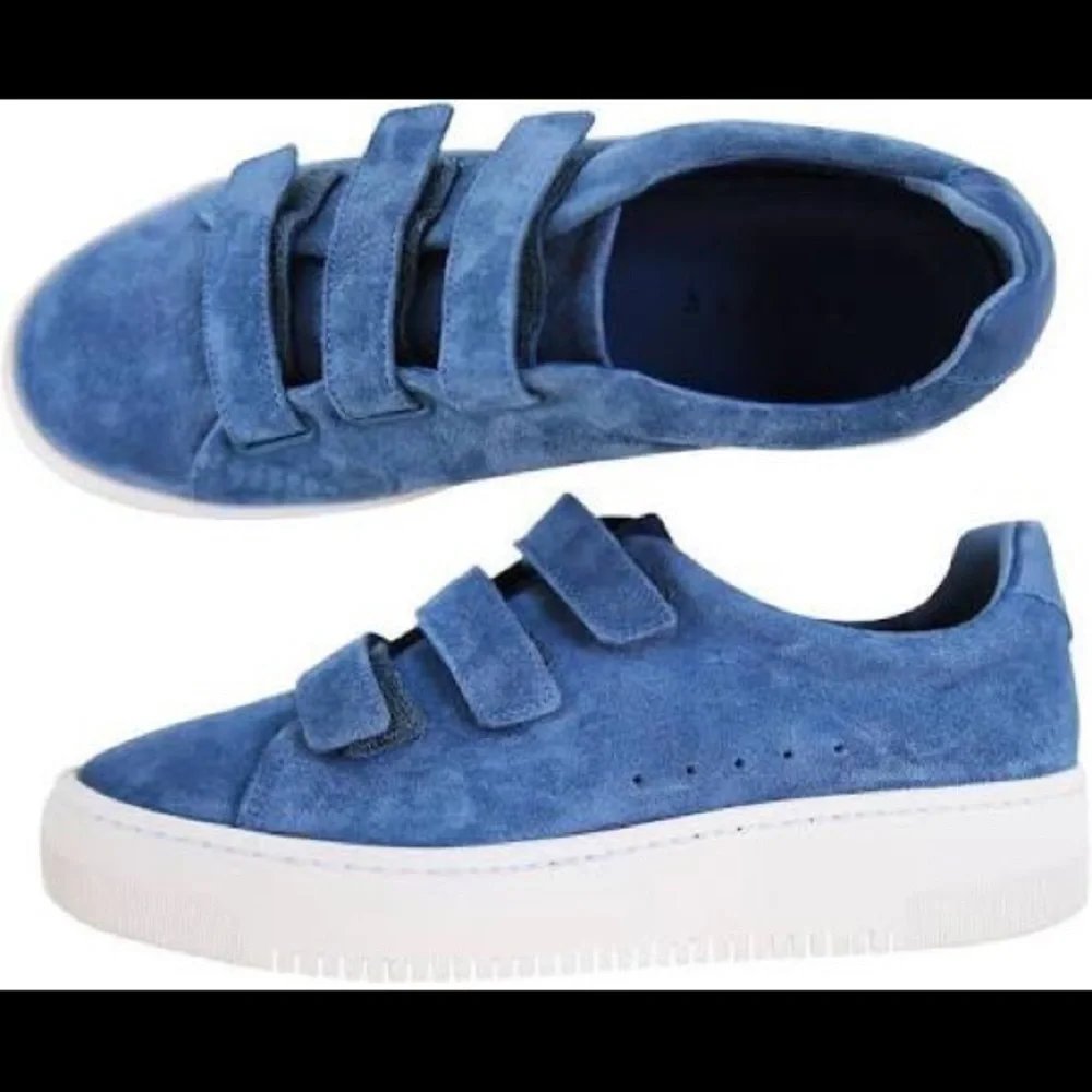 Sandro Blue Suede Velcro Platform Sneakers